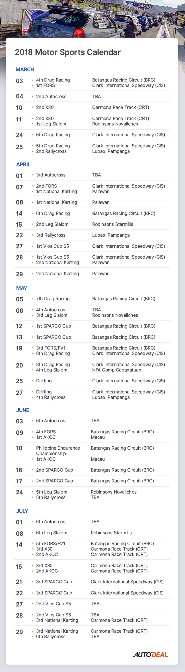 Automobile Association of the Philippines 2018 Motorsports Calendar