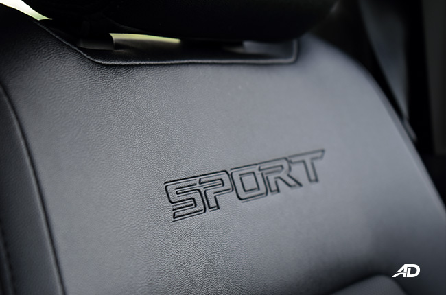 Ford Everest Sport interior front seat sport logo