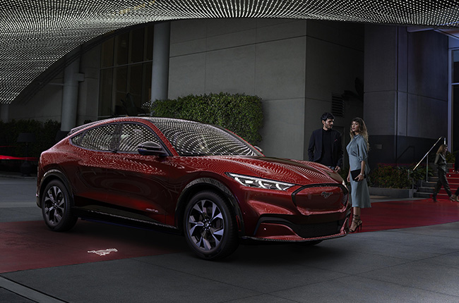 ford mustang mach-e electric crossover launch lifestyle shot exterior