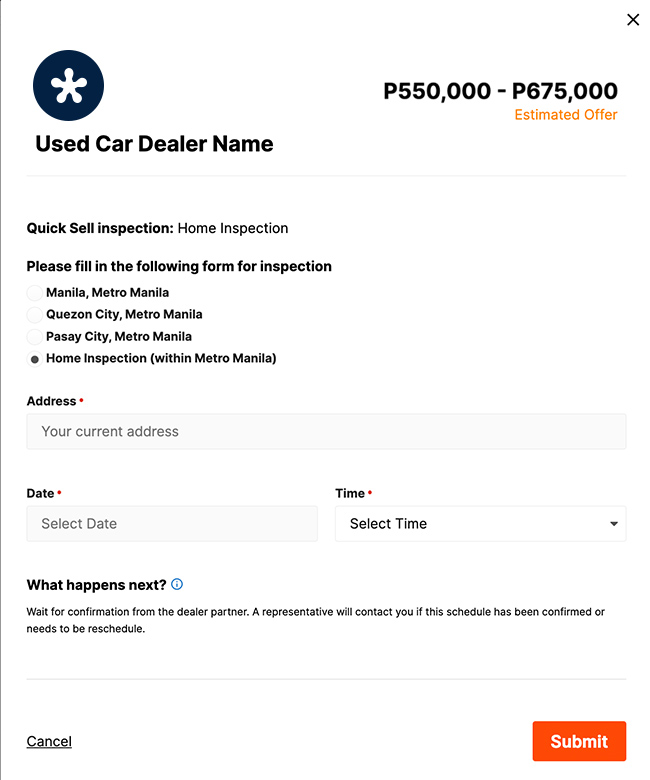 Quick sell booking an inspection