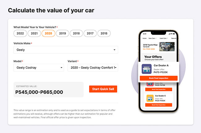 Quick sell car estimate