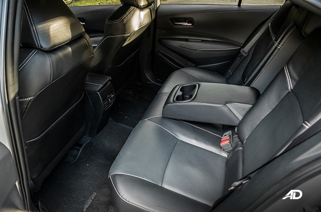 toyota corolla altis hybrid review road test rear cabin interior