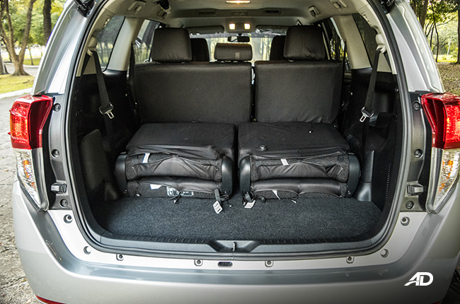toyota innova e review road test trunk cargo folded interior