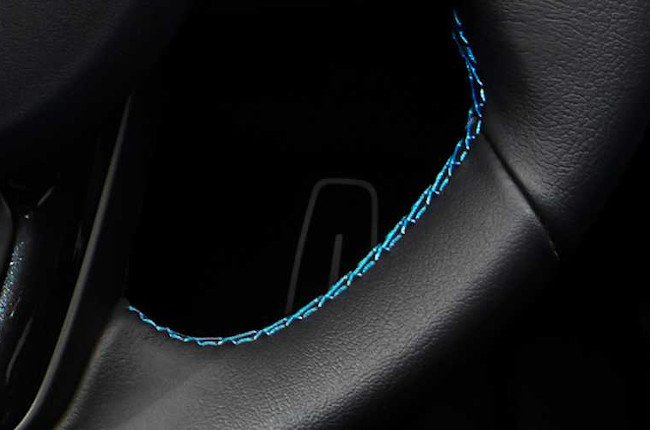 Toyota Supra Horizon Blue Interior Steering Wheel Stitching