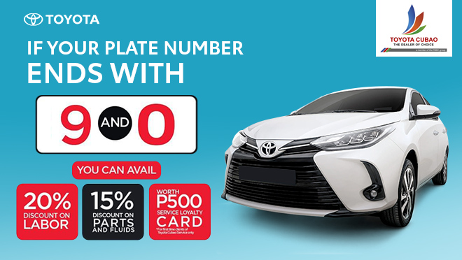 Toyota Cubao Service Plate Number Ending Promo (9 and 0)